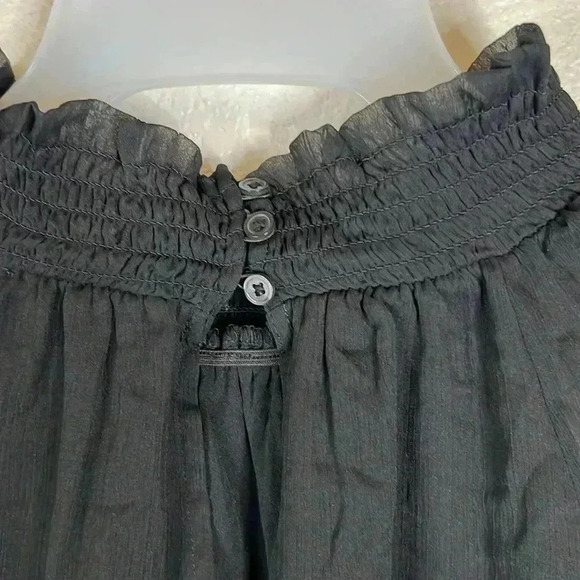 Joie Black Long Sleeve Smocked Neck Top Limited Edition Size L - Picture 7 of 13